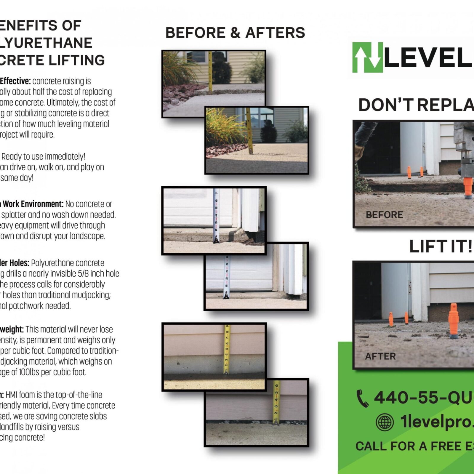 level pro concrete lifting, resurfacing, and replacement Cleveland Ohio